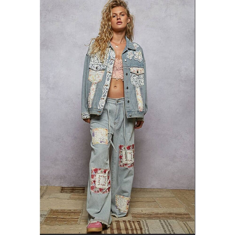 POL Pinstripe Draw String Patch Pants Size L - image 5